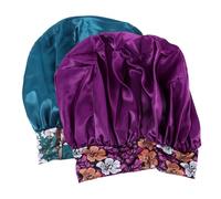 Veemoon 2pièces Bonnet De Nuit Satin Large Imprimé Pour Femmes Bonnets De Douche Fiables Protection Cheveux Douce Pour Sommeil Et Bain Lot De Coloris Et Bleu