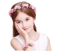 Veemoon 2pièces Couronne De Et Bracelet Floral Pour Mariage Accessoires De Cheveux Pour Fête Et Engagement Décoration Rose Pour Garçon Fille Et Adultes