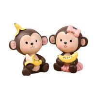 Veemoon 2Pièces Figurines Singe Résine avec Banane Décorations de Gâteau et Accessoires de Voiture pour Micro Paysage et