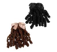 Veemoon 2pièces Perruque Bou Femme Longue Cheveux Synthétiques avec Peigne Postiche Queue de Cheval Rétro pour Soirée et Cosplay Noir et Châtain