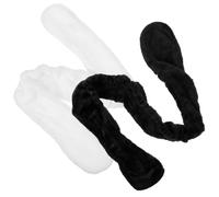 Veemoon 2pièces Serre-têtes Peluche Forme Lapin Bandeaux Élastiques pour Cheveux Femme Accessoires Coiffure Flexible Noir Blanc Lot