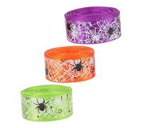 Veemoon 3 Rouleaux Rubans Halloween Polyester avec Motifs Toile Araignée Orange Vert pour Décorations Diy
