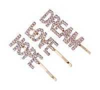 Veemoon 3pièces Barrette à Cheveux Rhinestones Avec Lettres Dream Épingles à Cheveux Élégantes Et Filles Accessoire De Mode Doré