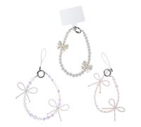 Veemoon 3pièces Lanière Courte pour Téléphone avec Roses et Bleus Cordon et Perles pour Coque de Téléphone Pratique et Sécurisée