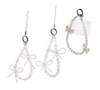 Veemoon 3pièces Lanière pour Téléphone Portable avec Noeud et Perles Dragonne Courte Anti-nœuds Cordon pour Coque de Téléphone Adaptée Femme Adulte