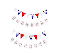 Veemoon 4 Bannières Suspendues Thème Baseball Fanions Triangulaires Papier Blanc Bleu Rouge Décorations Fête Sportives Accessoires Jour de Match Guirlande Légère et Polyvalente
