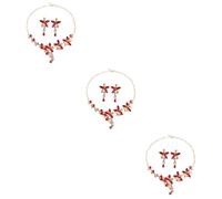 Veemoon 4 Ensembles collier boucle d'oreille ensemble Mariage collier pour femme colliers charbonniers costume boucles d'oreilles filles clou d'oreille en strass alliage
