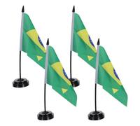 Veemoon 4 Ensembles Drapeau du Brésil de Bureau en Polyester avec Support Solide et Base Stable, Décoration pour Conférences et Bureaux de Réception Réutilisable