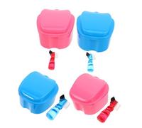 Veemoon 4 Pièces Boîte de Bain Portable pour Dentier avec Brosse Douce Porte-dents et Récipient pour Appareils Dentaires Nettoyage pour Usage Domestique et Bureau