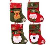 Veemoon 4 Pièces Chaussette de Noël à Suspendre Mini, Décor de Fête en | Motif Éléments de Noël, pour Bonbons et Petites Douceurs, Forme Chaussette, Style Adorable Classique