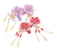 Veemoon 4 Pièces Flower Shaped Hair Clips Japanese Inspired Hanfu Accessories With And Tassels Chinese Style Hairpins For Women Party And Festival