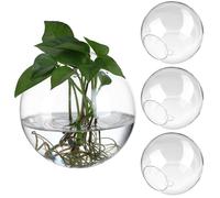 Veemoon 4 pièces Jardinières Murales Verre Rondes Vases Suspendus pour Plantes Intérieur Terrariums Décoratifs pour Fleurs et Hydroponie Économise Espace et Embellit Salon Bureau