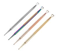 Veemoon 4 pièces Outils Nail Art Double Ended Acier Inoxydable Pousse Cuticules et Dissolvant Gel Vernis Poignée Ergonomique Antidérapante Pointe Triangle pour Manucure Pédicure Doré Rose