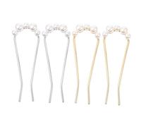 Veemoon 4 pièces U Shaped Pearl Hairpins Simple Elegant Hair Forks For Women Alloy Material Hair Clips For Secure Styling And Dress Up Accessories