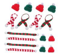 Veemoon 48 Pièces Mini Knit Hat and Christmas Scarf Set Laine Tricotée Accessoires DIY pour Décorations de Bouteilles de Vin Mini Écharpes et Bonnets de Noël pour Artisanat et Poupées