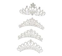 Veemoon 4pièces Girls Tiara Set Rhinestone Pearl Crown Headdress with Comb Lightweight for Wedding Party and Photo Activity