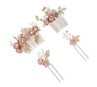 Veemoon 4pièces Lot De Peignes à Cheveux Roses Épingles à Cheveux Coiffure De Mariage Fleur Accessoires De Coiffure