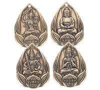 Veemoon 4pièces Porte-clés Amulette Bouddhiste Laiton Massif Vintage Pendentif Décor Sculpté Diy Accessoires De Décoration Suspendue