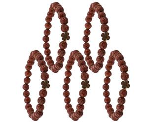 Veemoon 5 Pièces Bracelet Croix Chrétienne en Perles Imitation Bois, Léger et Confortable, Style Naturel Rustique, pour Prières et Occasions Dévotionnelles, Unisexe