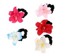 Veemoon 5 Pièces Flower Hair Ties With Simulation Flowers Elastic No Damage Scrunchies For Women And Versatile Floral Ponytail Holders For Beach Wedding And Party Hairstyles