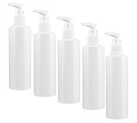 Veemoon 5 Pièces Pompe Vide Bouteilles 250ML En Plastique Pompe Distributeur Bouteilles Rechargeable Contenant Du Liquide pour Lotion De Massage Shampooing À L' huile Blanc
