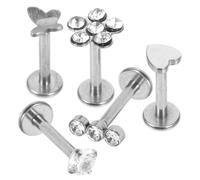 Veemoon 5Pièces Clous et Anneaux de Nez Acier Inoxydable avec Zircon Bijoux de Perçage et Hommes Ensemble pour Cartilage et