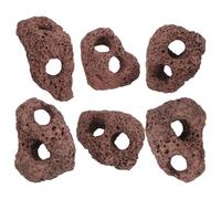 Veemoon 6 Pièces Décoration Aquarium en Pierre Volcanique Solide Anneau Double Trou, Base Fixe pour Plantes Aquatiques et Crevettes, pour Paysage de Bassin et Aquarium
