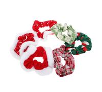 Veemoon 6 Pièces Élastiques de Noël avec Bordure Fausse Fourrure Blanche Élastiques Doux pour Cheveux Lots D'accessoires de Coiffure pour Fêtes Couleurs Assorties