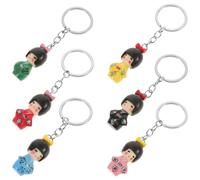 Veemoon 6 Pièces Porte-clés Kokeshi Kimono Traditionnel Figurines Geisha Asiatique Ornements À