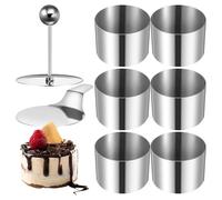 Veemoon 7 cm - Moule à dessert rond en acier inoxydable avec fond - Avec presse alimentaire, pelle et spatule pour sushis, crumpets, cheesecakes et tiramisu