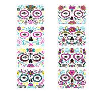 Veemoon 8 Feuilles Autocollants Temporaires Fluorescents pour Halloween Faciaux Lumineux pour Look Effrayant et Unique Lors Jour des Morts