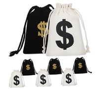 Veemoon 8 Pièces Lot de Coton à Cordon Serrage Sacs Party Favor Pochettes Multifonctions pour Stockage et Blanc Noir