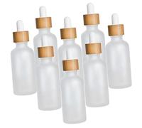 Veemoon 8 pièces Lot de Flacons en Verre Dépoli avec Pipette pour Huiles Essentielles et Bouteilles Rechargeables avec Anneau en Bois Naturel Contrôle Précis du Dosage Étanches et