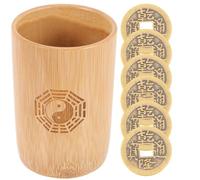 Veemoon Accessoire de Divination en Cuivre et Bambou Style Chinois Vintage Panier en Bambou Kaki pour Tirage de Pièces de Monnaie Temple ou Réunion de Famille