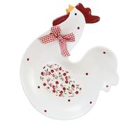 Veemoon Assiette Céramique Forme de Poule Rouge à Fleurs pour Dessert et Service Petite Plaque de Rangement Alimentaire Polyvalente pour Fruits Snacks et Pâtisseries