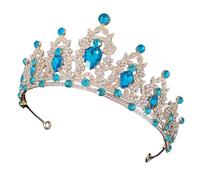 Veemoon Bandeau Coiffure Femme Baroque Couronne Mariage Strass Doré Bleu Ciel Tiare Accessoire Cheveux Cérémonie Diadème Mariée Photo Festival Costume