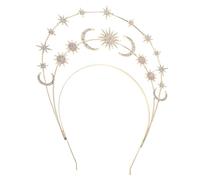 Veemoon Bandeau Couronne à Trois Niveaux Étoile Lune Dorée Taille Unique Serrage-tête Décoratif pour Fille Fête Cosplay Carnaval Mariage