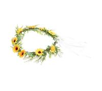 Veemoon Bandeau de Mariée Floral avec Ruban Couronne de Fleurs Artificielles Jaune Accessoire Chic pour Femmes et Filles Mariage Serre-tête Élégant Style Bohème
