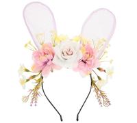 Veemoon Bandeau Oreilles Lapin Tissu avec Fleurs Décoratives pour Fille Accessoire Cheveux Mignon et Confortable Fête Anniversaire Cosplay et Photo