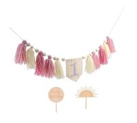 Veemoon Bannière D'anniversaire pour Chaise Haute Fille 1 An, Guirlande à Pompons Rose Réutilisable, Décoration de Fête Bohème pour Photo Souvenir Premier Anniversaire Garçon et Filles