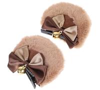 Veemoon Barrettes Oreilles D'ours en Ruban à Nœud, Paire de Pinces à Cheveux Cosplay, Accessoires Cheveux Marron Camel pour Femmes, Clips Animaux pour Halloween et Déguisement
