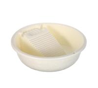 Veemoon Bassine à Laver Portable avec Planche Intégrée en Plastique Renforcé Petite Taille Crème Bac Multifonction pour Lavage à la Main pour Linge Délicat et Usage Domestique