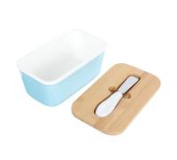 Veemoon Beurrier Rectangulaire en Céramique 600 Ml avec Couvercle Hermétique en Bois et Couteau Intégré Beurrier Décoratif pour Réfrigérateur Cuisine Conservation Optimale du Beurre et