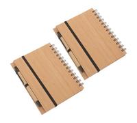 Veemoon Bloc-notes à Spirale Couverture en Bambou, 2 Sets de Carnets Pratiques en Papier, Organisateur D'agenda Simple et Élégant pour Usage Bureau ou École