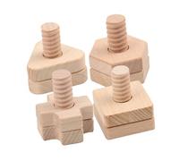 Veemoon Blocs de Construction en Bois à Visser 4 Pcs Formes Géométriques Assorties Jeu Éducatif pour Bébés et Tout-Petits D’éveil Préscolaire en Bouleau Naturel
