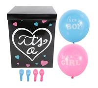 Veemoon Boîte à Ballons Gender Reveal 30x30x40 Cm en Carton Noir 6 Ballons Bleu et Rose pour Fête Prénatale, Décoration Shower Garçon ou Fille, Kit Révélateur de Bébé