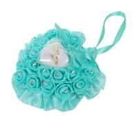 Veemoon Boîte à Bijoux Forme de Cœur Bleue avec Coussins Roses Organisateur de Bagues de Mariage Polyvalent Porte-Bijoux Élégant pour Alliances Boucles Oreilles et Cérémonie de Fiançailles