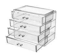 Veemoon Boîte à Cosmétiques Acrylique Transparente 4 Tiroirs, Grand Format, Rangement Maquillage Compact, Étui Multi-usages pour Rouges à Lèvres et Bijoux, Organisateur de Table Pratique