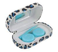 Veemoon Boîte à Lentilles De Contact Compacte Et Étanche avec Motif Léopard PU Bleu Rangement Portable pour Lentilles Compagnon De Voyage Léger