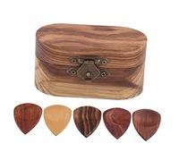Veemoon Boîte De Rangement De Médiators De Guitare en Bois Massif Compact, 5 Médiators Bicolores, Accessoire Portable pour Guitare Acoustique Et Électrique, pour Concerts Et Voyages